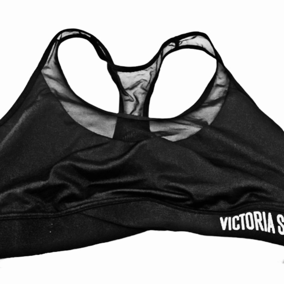 🟢2 FOR $15❣️VICTORIA’S SECRET SPORTS BRA *LARGE *BLACK & WHITE LOGO WITH MESH - Picture 3 of 11